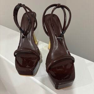 Brown Chrome Heeled Sandals- Size 40
